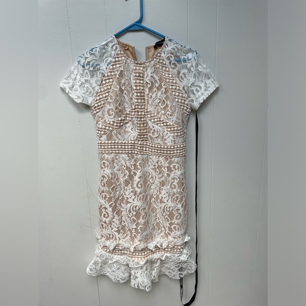 Pretty little thing frill hem lace bodycon dress size 6